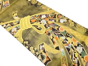 束ね熨斗に鳳凰・花・古典柄織り出し　振袖用袋帯